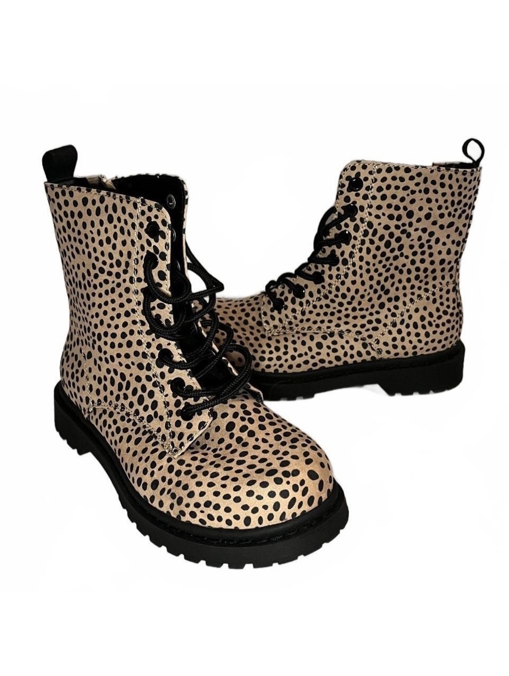 Torrid Tan and Black Animal Print Spotted Combat Boots with Side Zipper 8WW Wide